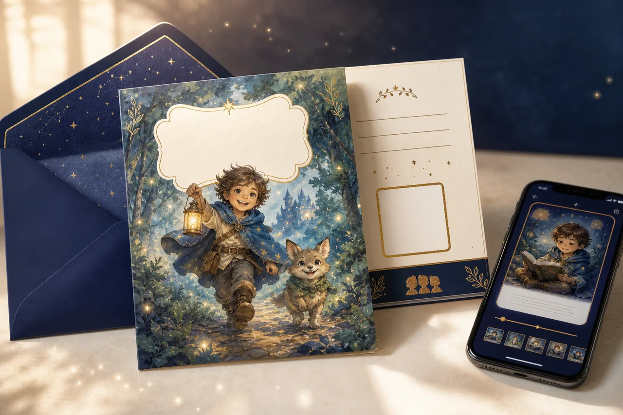 Book-cover follow-up card concept beside the online storybook reader